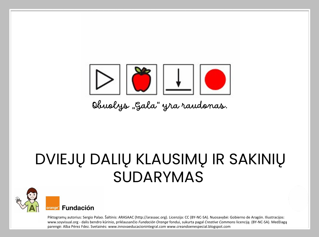 Medžiaga TEACCH - dviejų dalių klausimų ir sakinių sudarymas